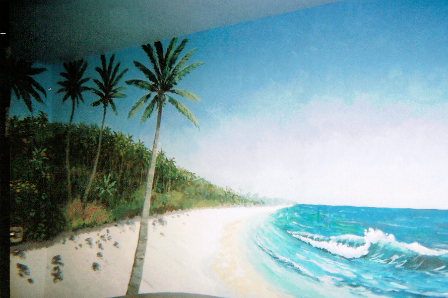 Beach scene in hot tub room